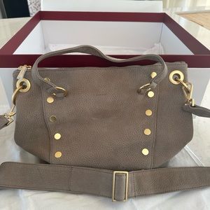 NWT, Hammitt DANIEL Medium Nubuck leather satchel bag, grey/natural brushed gold